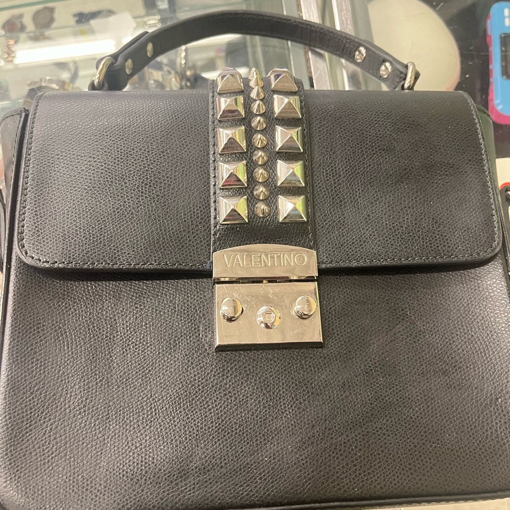 Valentino Black Leather Studded Bag